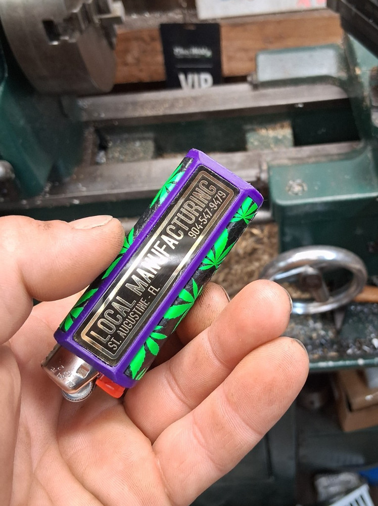 Lighter Case For Full Size Bic with CUSTOM TEXT Green Pot Leaf Sides!