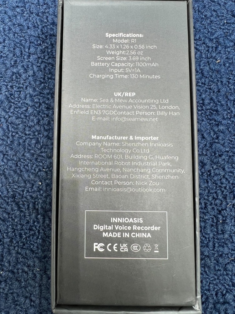 Innioasis R1 Digital Voice Recorder, 5V 1A Input, 3.69" Screen With Bluetooth