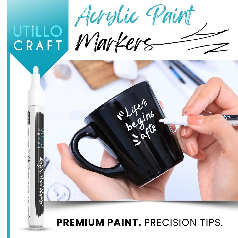 Utillo Craft 8-Pack White Paint Pens Medium Tip Made in Japan Bold 100% Coverage