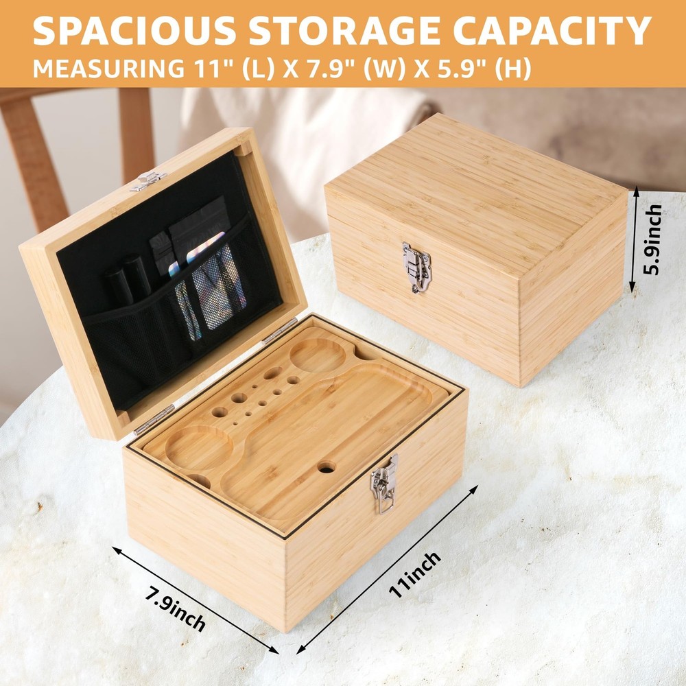 Large Storage with Combination Lock, Foldable Tray & Gradient Glass Jar Woode...