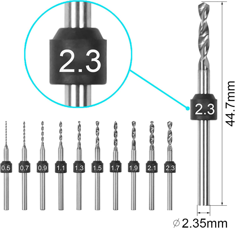 AM Electric Mini Drill Pen & PCB Micro Drill Bit Set (10 Pcs)