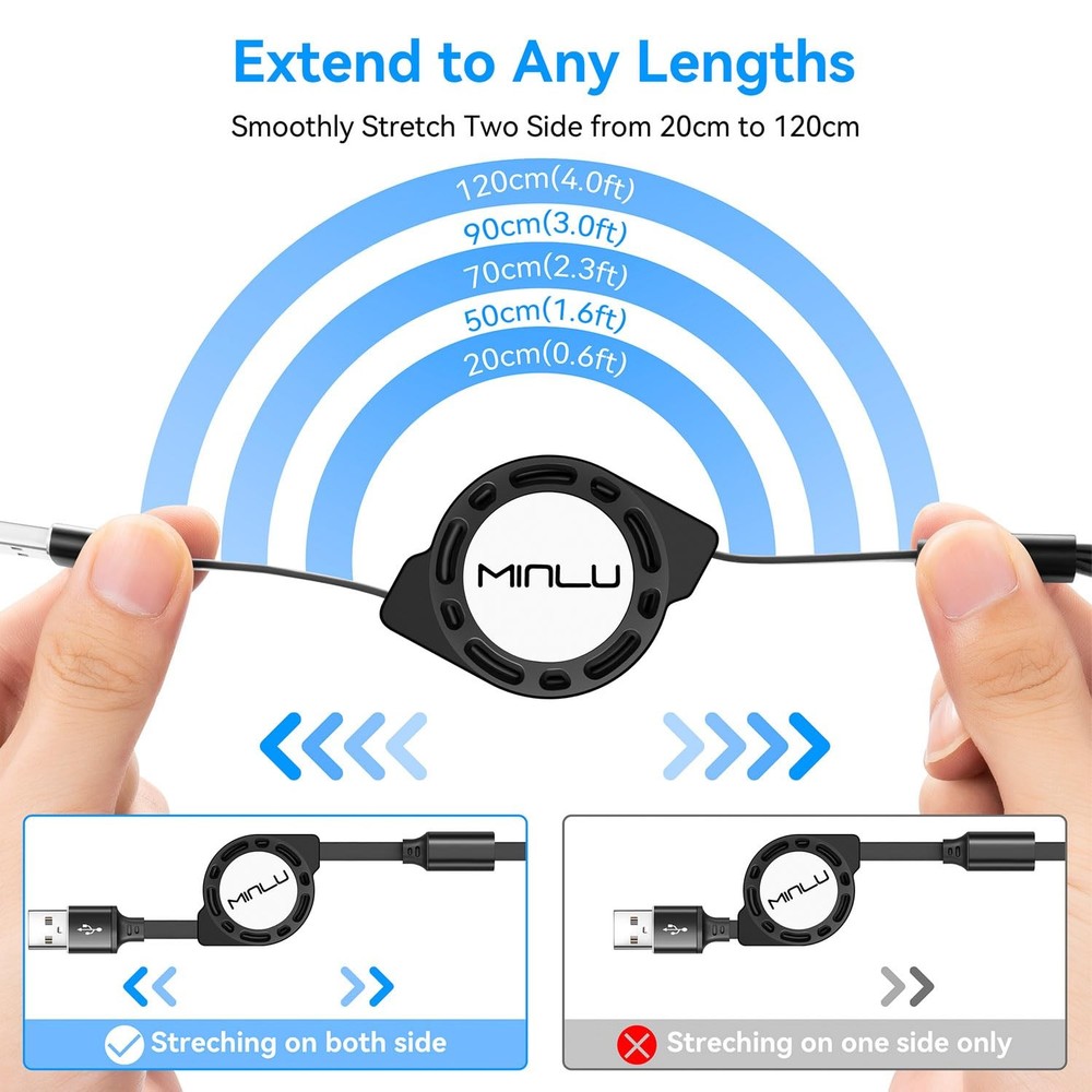 Multi Charging Cable, [2Pack 4Ft] 3 in 1 Retractable Fast Charger Cable...
