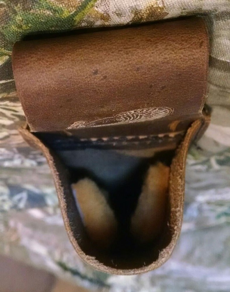 Yoder409 leather long box and fiddle paddle turkey call holster