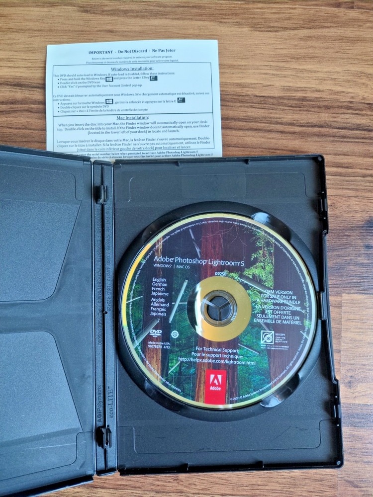 Adobe Photoshop Lightroom 5 Software DVD Unknown Redemption Code Status - As Is