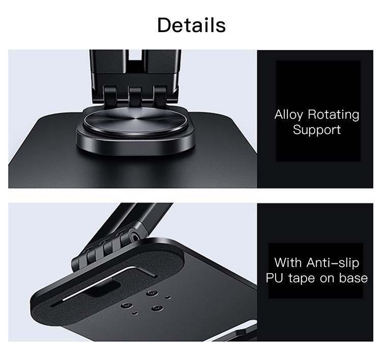 360° Rotating Foldable Stand for Tablet Phone, Black