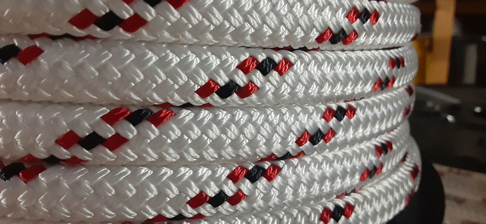 1/2 " x 245 ft. Double Braid-Yacht Braid Polyester Rope Spool. White/Black/Red