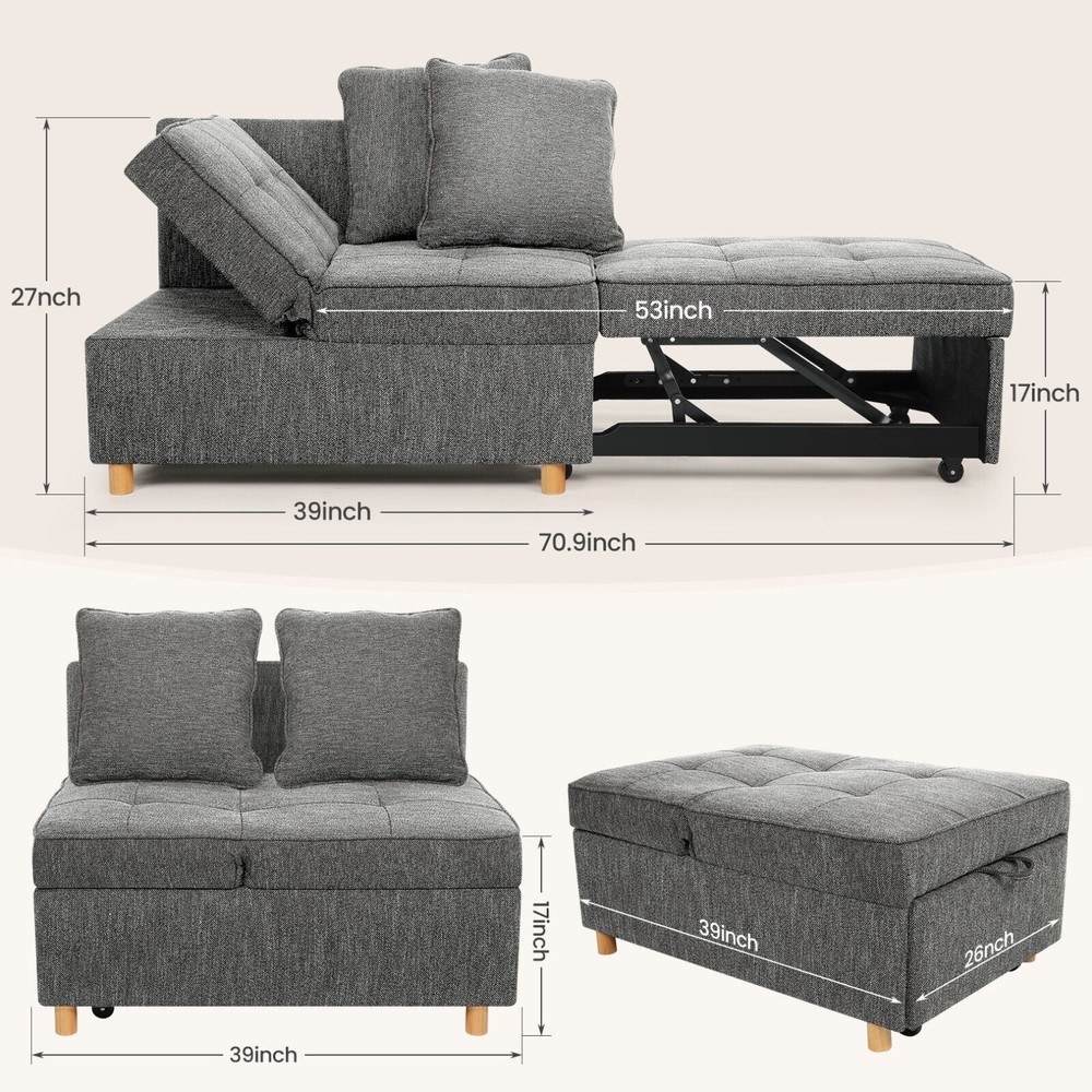 4-in-1 Folding Ottoman Sofa Bed, Convertible Chair Multi-Function Sleeper Sofa:】