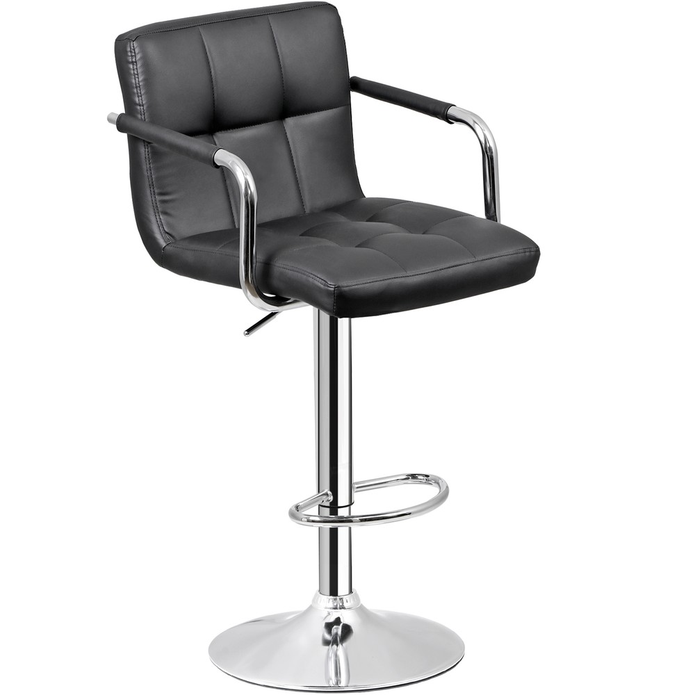 2PCS Adjustable Bar Stools PU Leather Modern Dinning Chair with Armrest Black