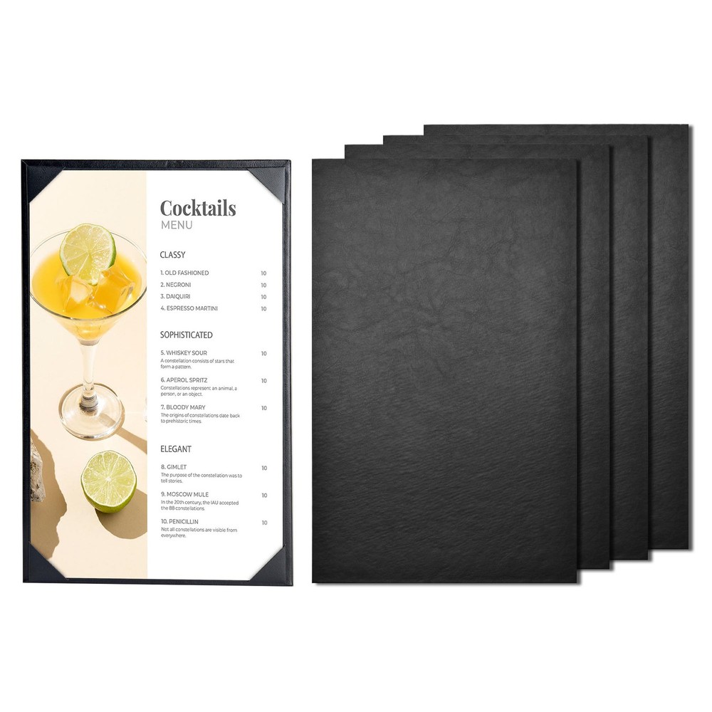 WeChef 5 Pack Leather Menu Covers 8.5"x14" Single Page Angled Corners Wine List