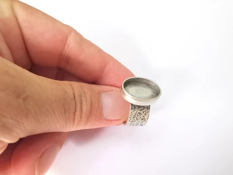 Oval Ring Blank Base Bezel Setting Antique Silver Adjustable 18x13mm G28606