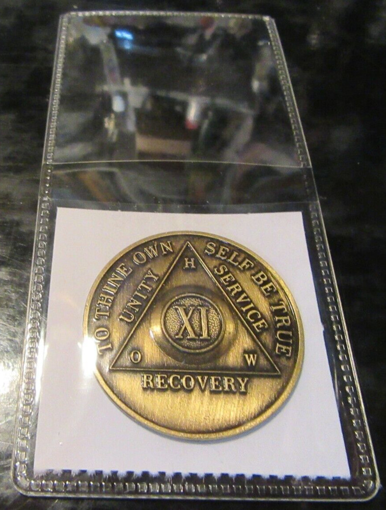 11 Year Alcoholics Anonymous AA BACK Bronze HOW Medallion Chip Coin Token