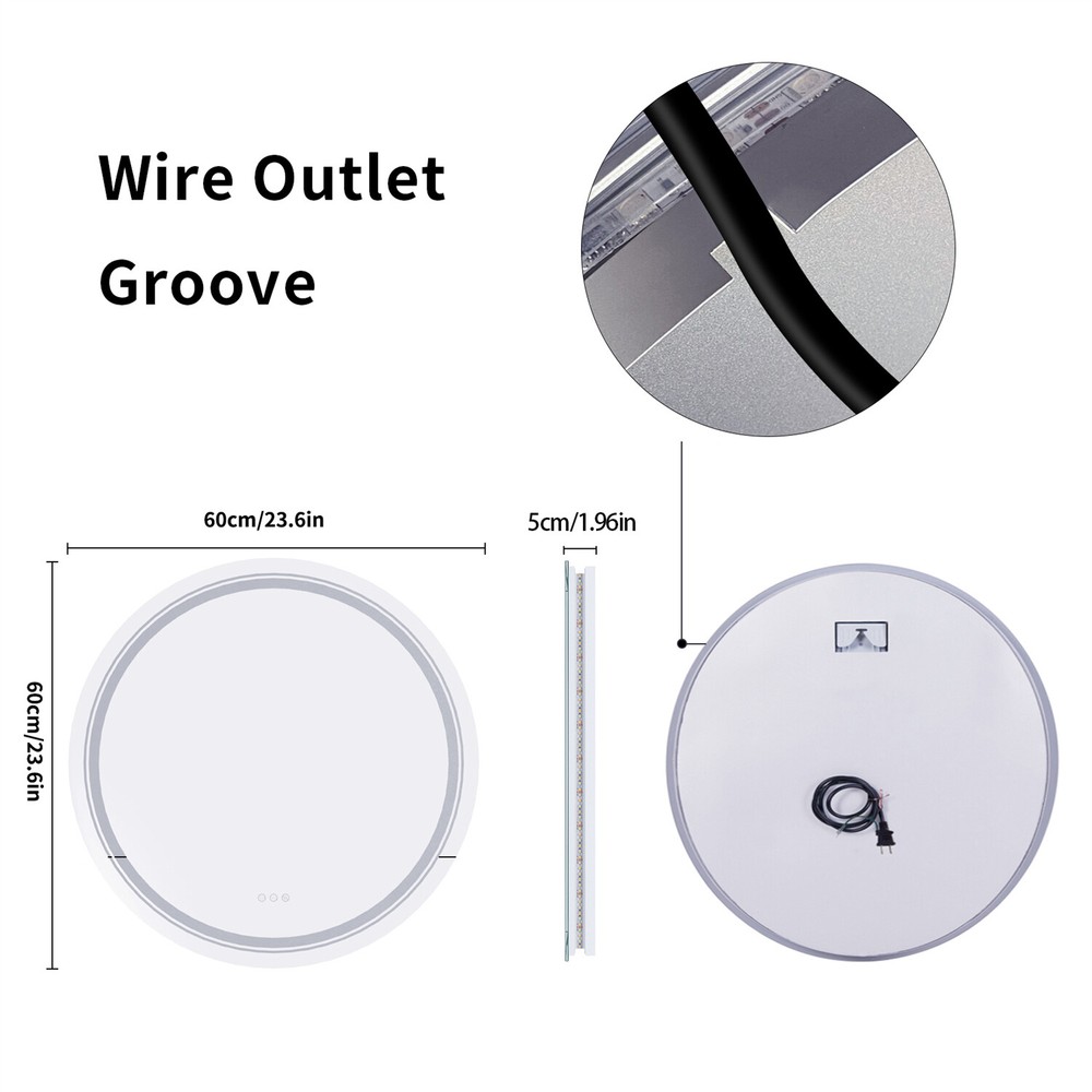 24 in Large Smart LED Bathroom Wall Mirror Lighted Round Makeup Vanity Mirror