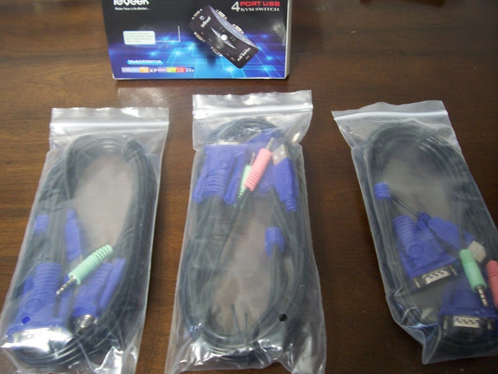 USB Switch Selector 4 Port, USB KM Switcher 4 Computers Sharing - 3 PKG CABLE