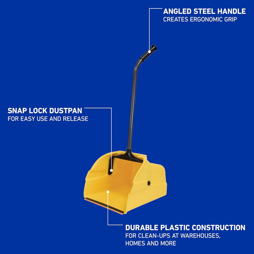 Quickie Debris Dustpan with Handle, Jumbo Debris Pan, Trash Collection for Indus