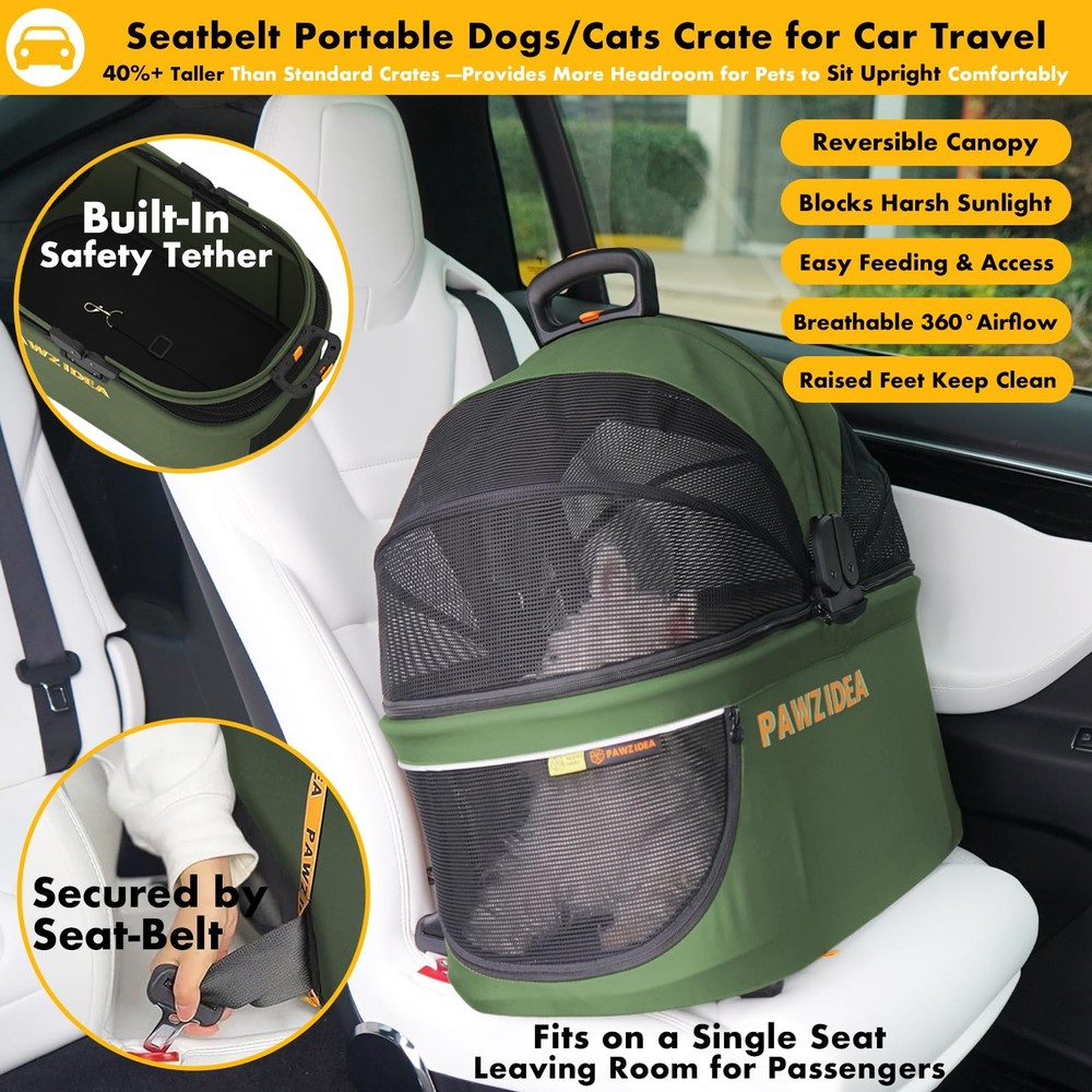 Pet Stroller 4 in 1, Foldable Cat Stroller with Detachable Carrier for Small ...