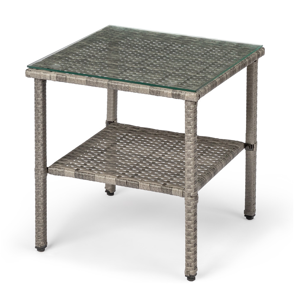 New Square Double-layer Glass Tabletop Gray Gradient Rattan Edge Table.