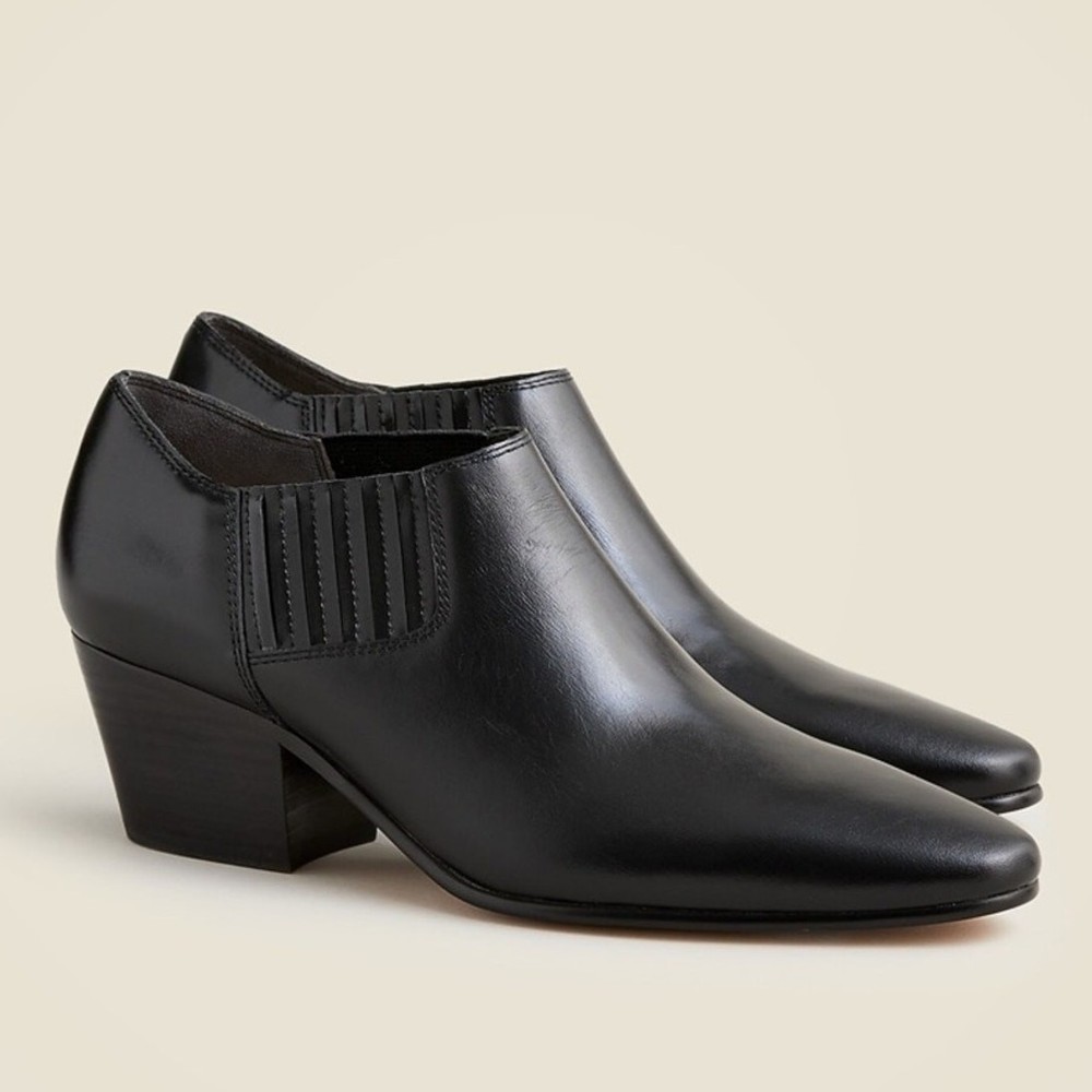 J.Crew Piper Low Ankle Boot Black Leather 6