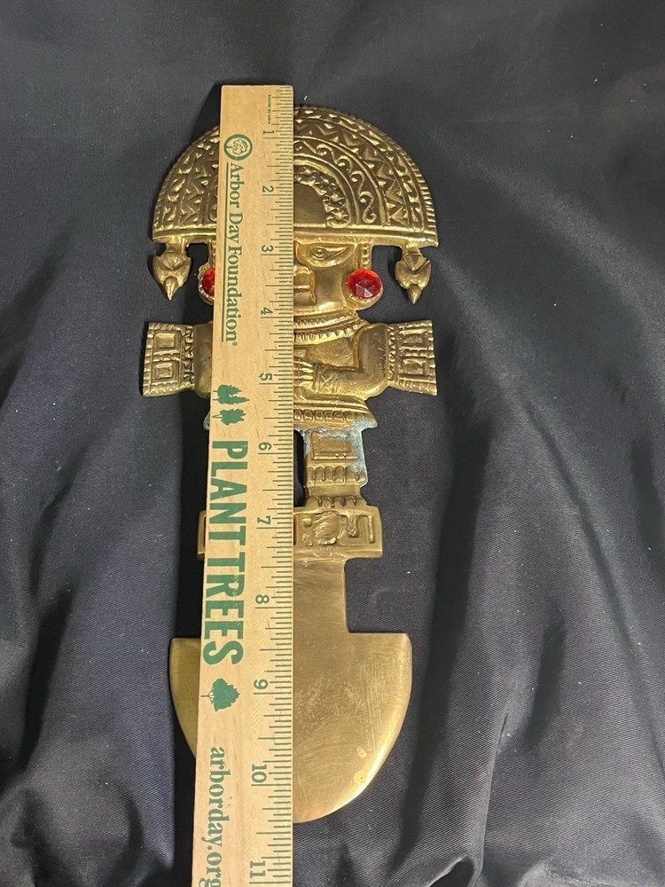 Brass Peruvian Wall Art Blade Knife with Ruby Gem Stone Earrings 10.5”Decor