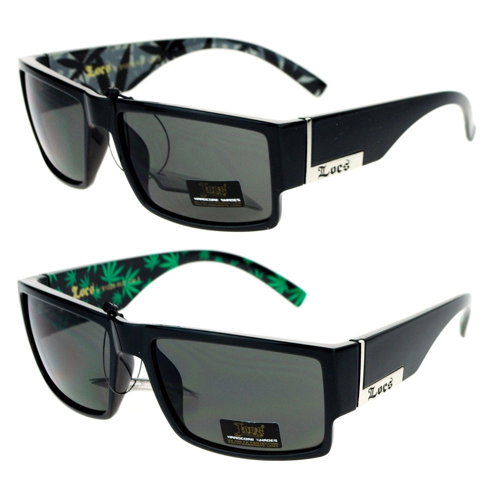 Locs Marijuana Pot Leaf Print Rectangular Mad Dog Sunglasses