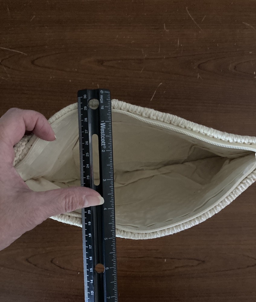 Vintage Cream macrame clutch with a wristlet strap 12” X 7”