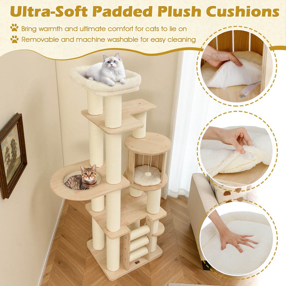 PETSJOY 71" Tall Cat Tree w/Cozy Perch Condo Space Capsule 4.6" Scratching Posts