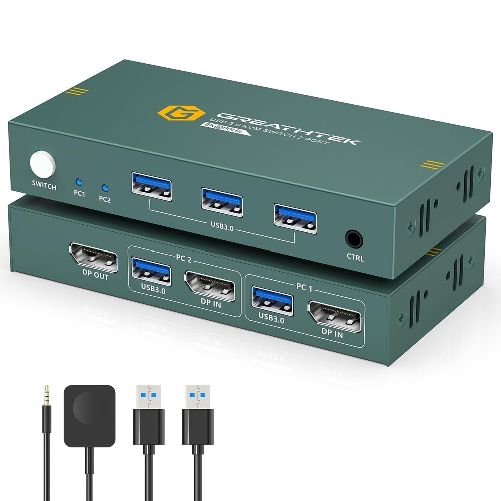 KVM Switch 1 Monitors 2 Computers Displayport 8K@60Hz, USB3.0 KVM Switch Display