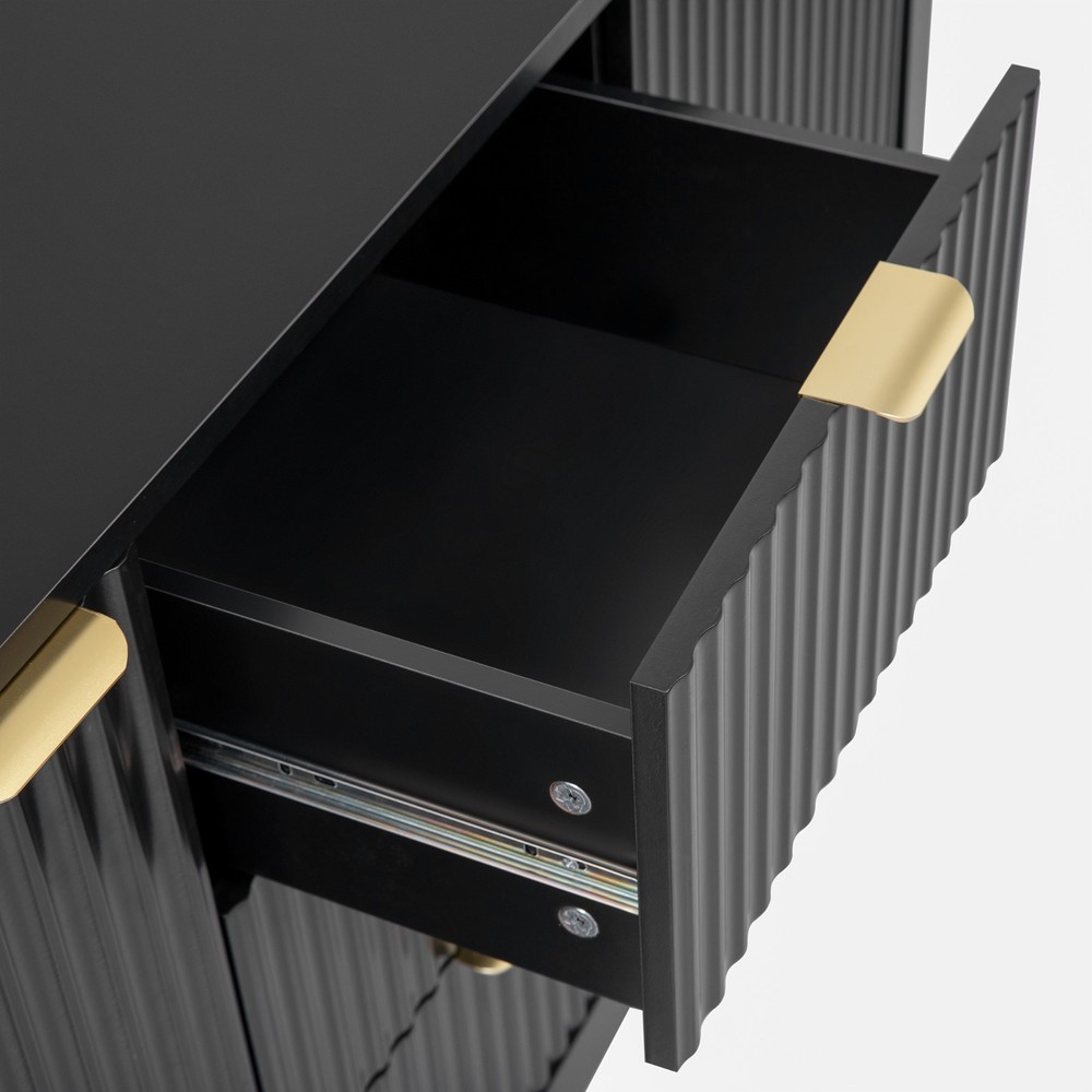 Wave Design Sideboard (3 Adjustable Shelves, 3 Drawers, Soft-Close Doors, Metal)