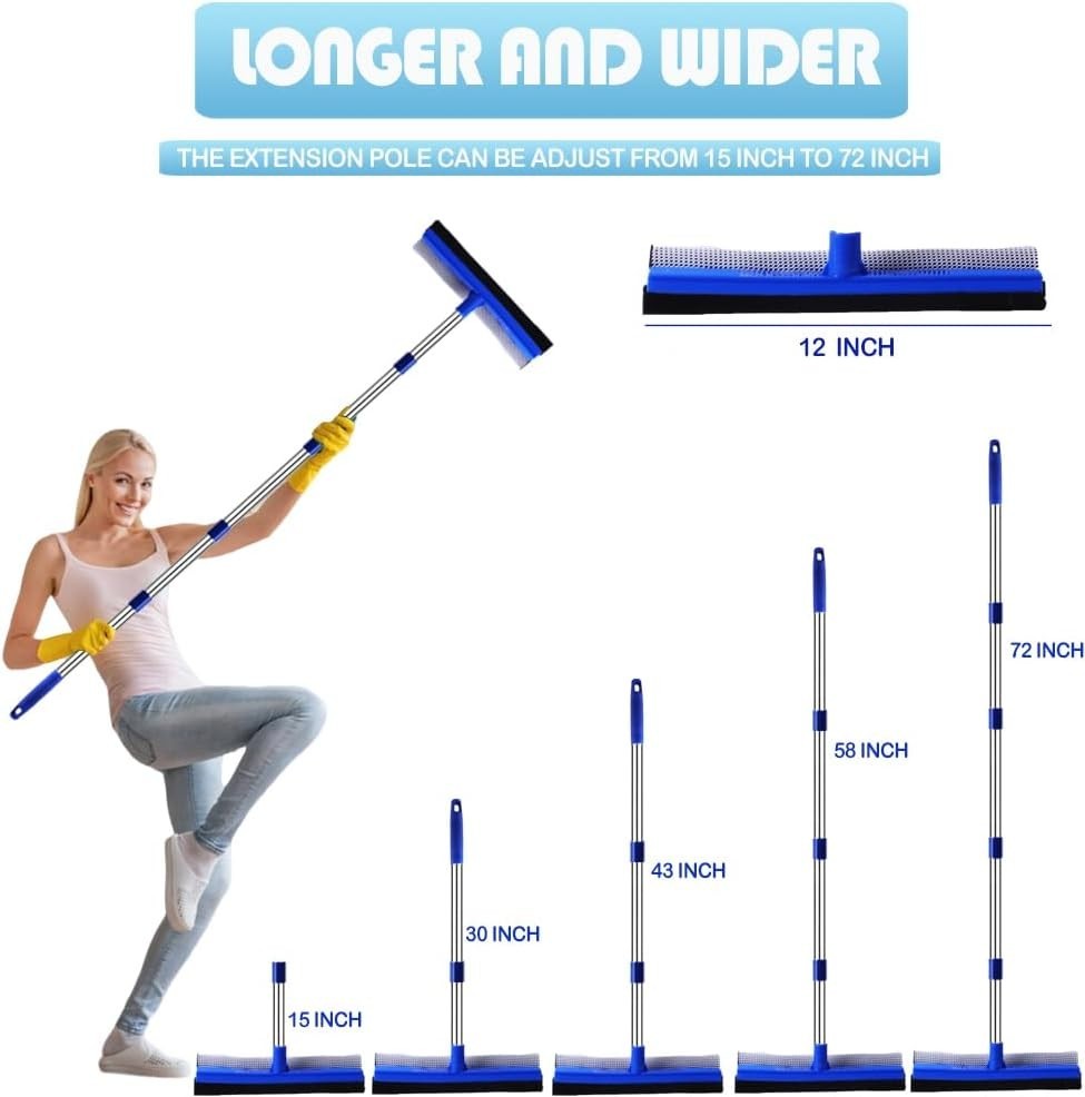 72" Squeegee for Cleaning - Long Handle Window Cleaner Tool with Rubber Blade