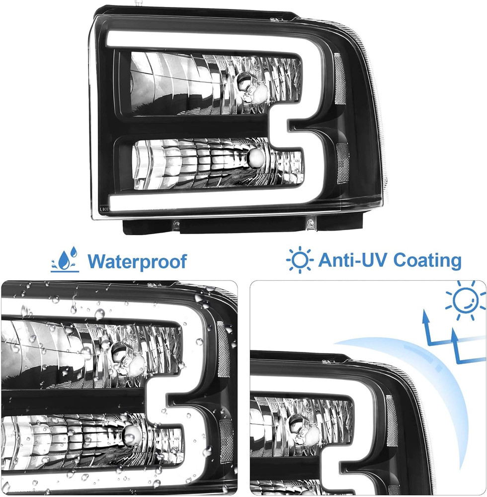Halogen Headlight Assembly Led Day Running Light Compatible with 2005-2007 2005
