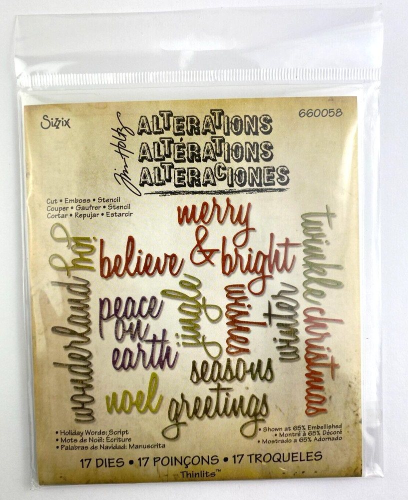 Sizzix Tim Holtz Alterations Thinlits HOLIDAY WORDS SCRIPT - 660058