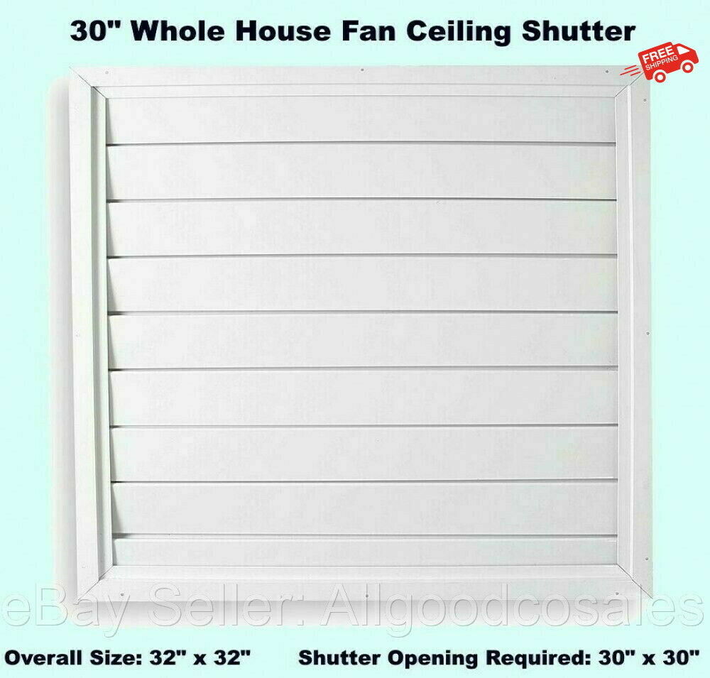 Automatic Ceiling Shutter for Whole House Fan Gravity Exhaust 32" x 32" White.