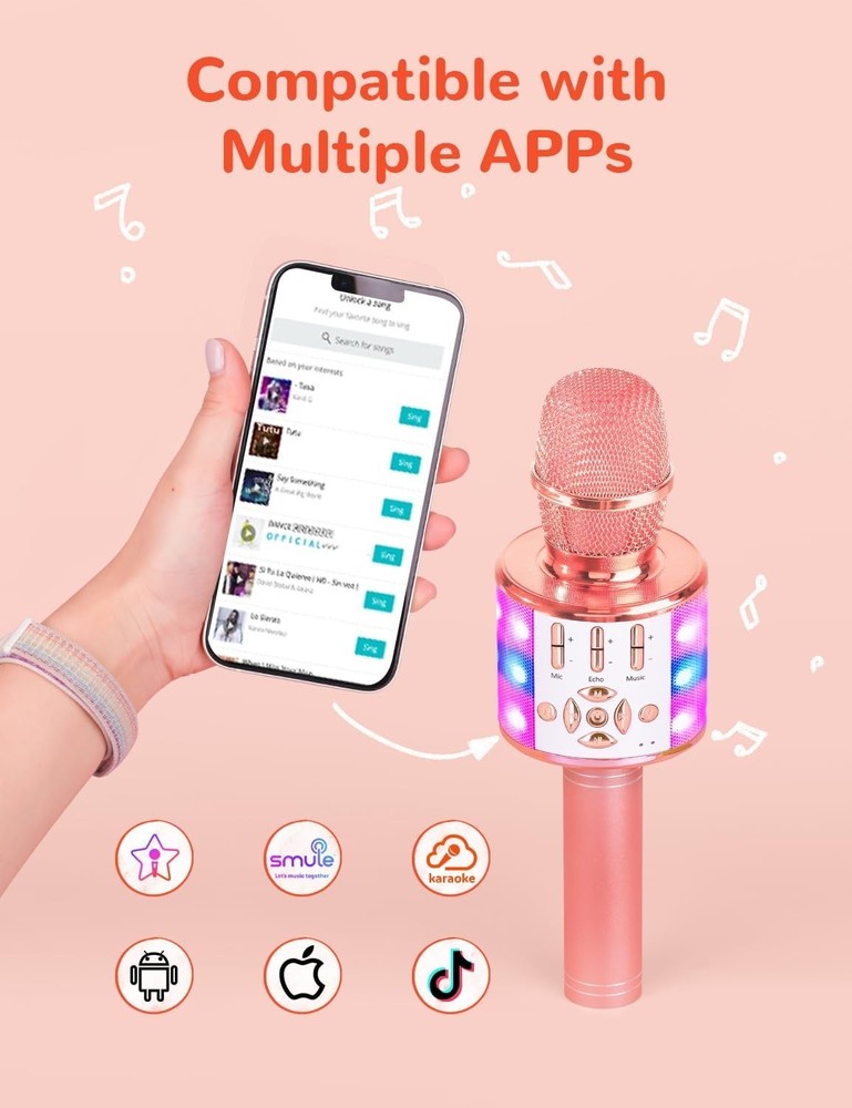 Karaoke Microphone for Adults, Wireless Bluetooth Microphone for Singing Port...