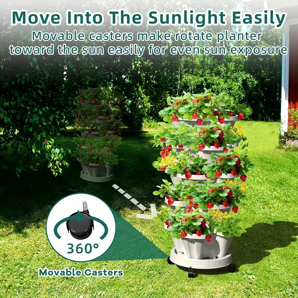 Vertical Planter 5 Tier Stackable Planters with Wheels & Tools Garden Tower Pot