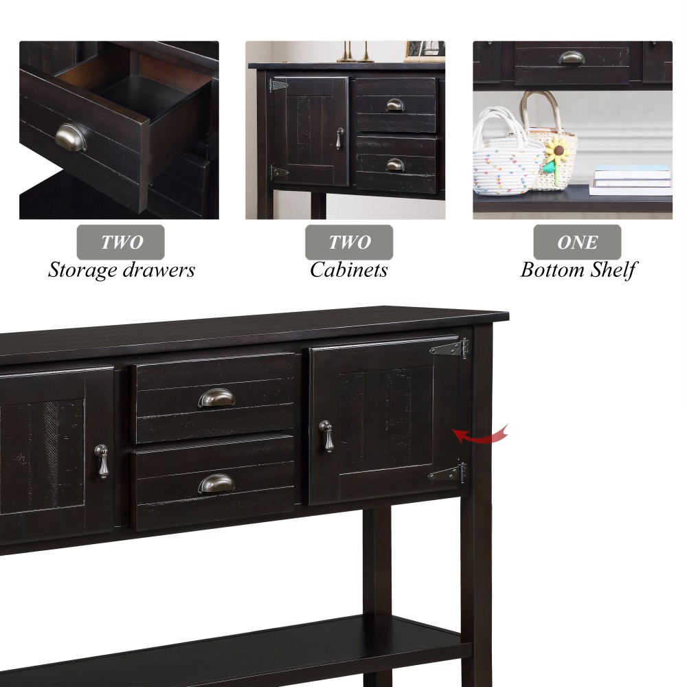 Solid Wood Sideboard Console Table 48'' - 2 Drawers/Cabinets, Shelf,Espresso
