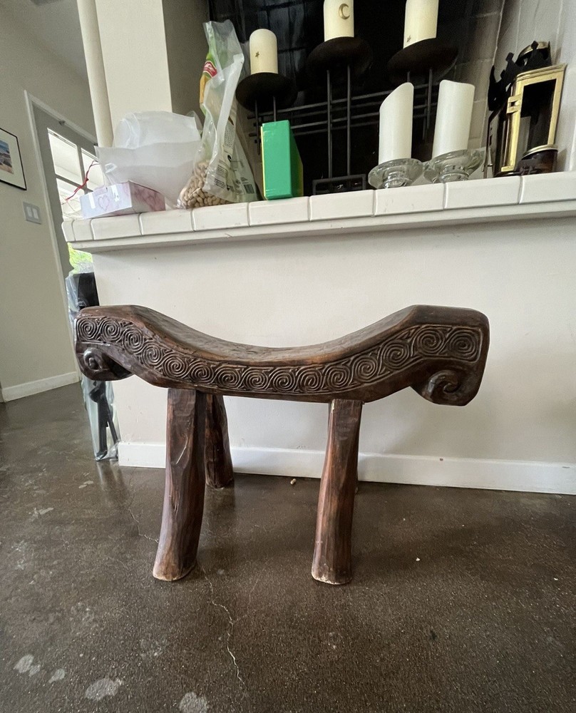 Hand Carved  Solid Wood Polynesian Bench Seat