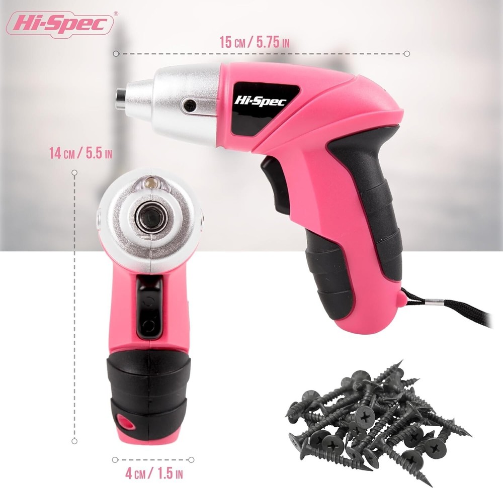 USB Rechargeable Pink Electric Screwdriver with 27 Driver Bits for DIY Projects