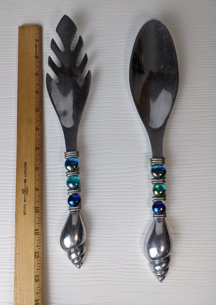 Beaded Salad silver tone Serving spoons