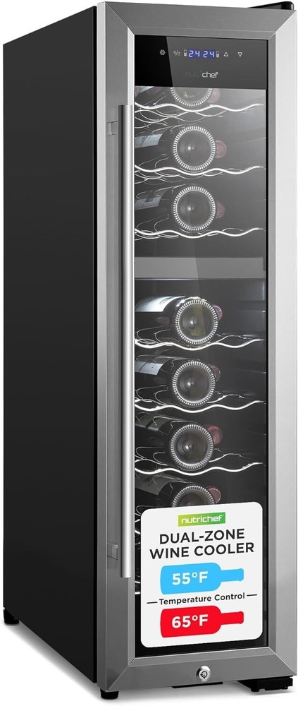 NutriChef Wine Chilling Refrigerator Cellar - Dual-Zone, Digital (24 Bottle)