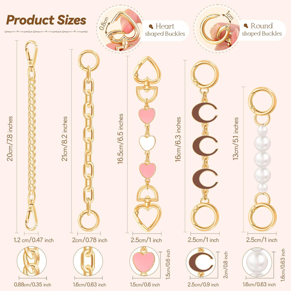 5Pcs Bag Extender Chain (Stylish Multishapes) Purse Extender Chains Bag Strap Ex