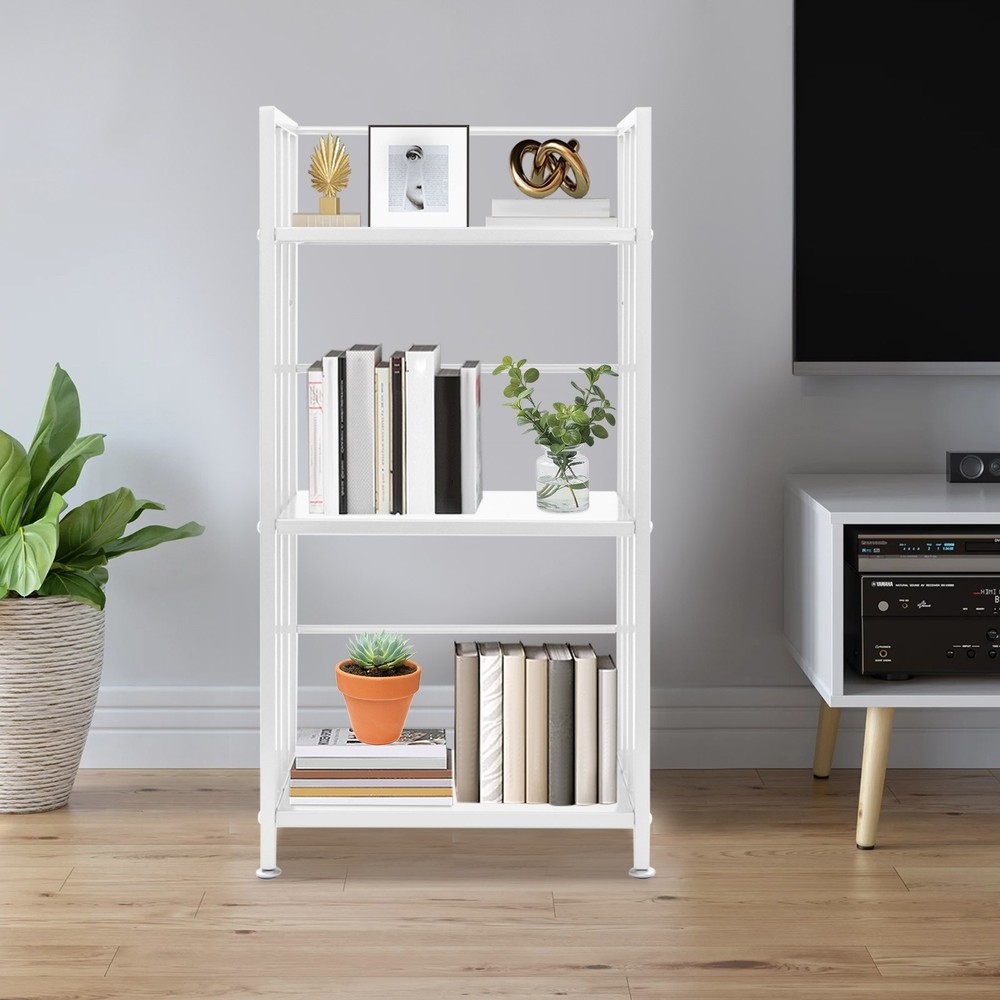 Open Shelf Bookcase, 3-Tier Display Rack, White, Baking Paint, Floor Mount