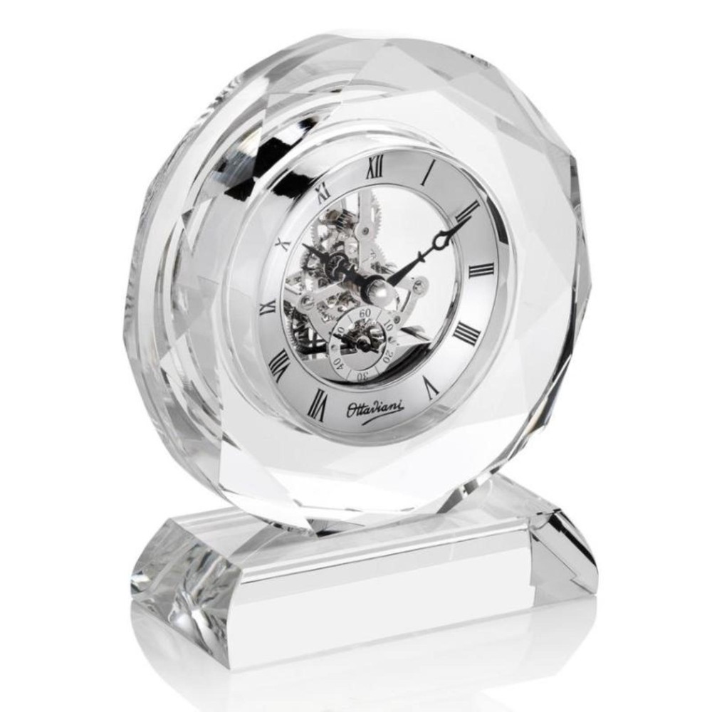 OTTAVIANI 29711 Round Shape Crystal Table Clock with Base