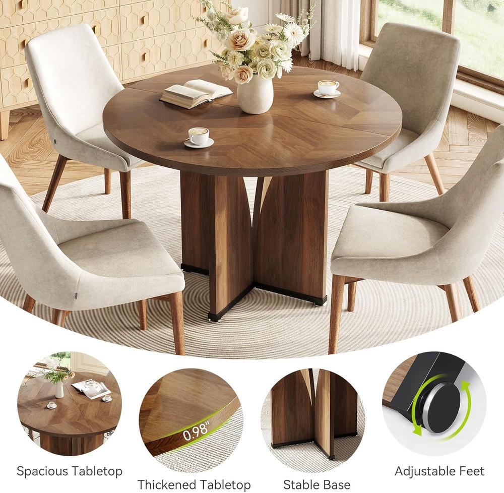 39-Inch Round Dining Table 4 Rustic Kitchen Table W/ X-Shaped Stable Pedestal