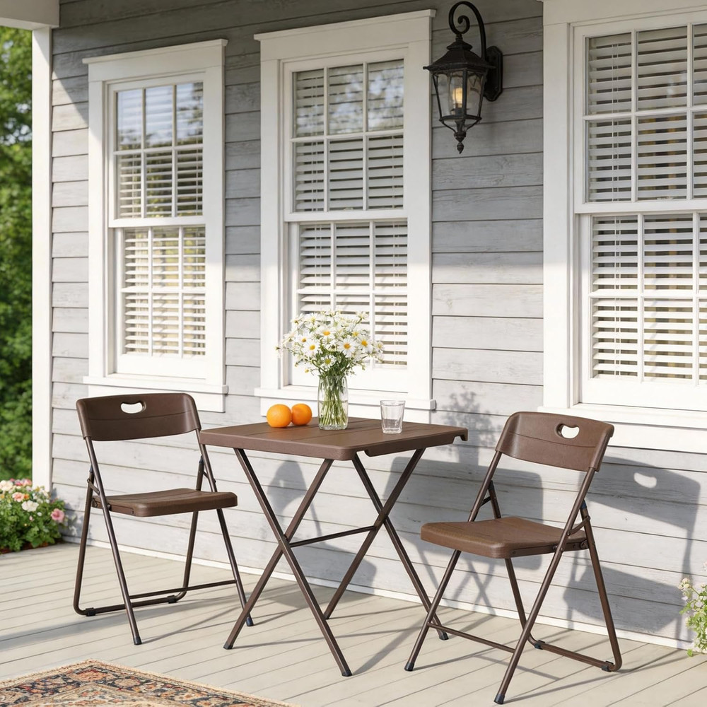 Patio Sidetable Outdoor 27" Folding Table Plastic Table Portable Square Dining T