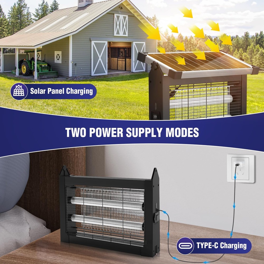 Solar Bug Zapper Outdoor, 4500V Mosquito Zapper Waterproof with Panel Sensor ...