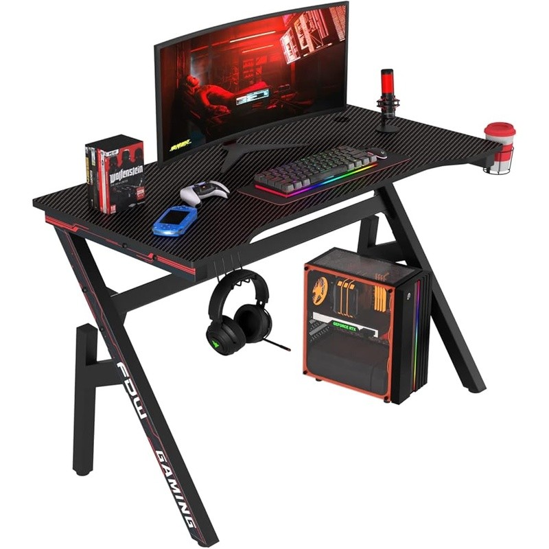 Spacious Gaming Desk W/ Cup Holder Headphone Hook Durable Computer Table New