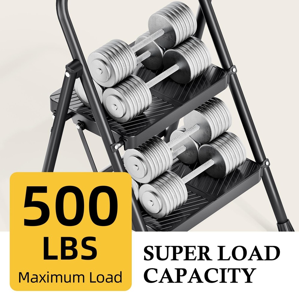 Urackify 2 Step Ladder, Portable Folding Ladder for 2 Black