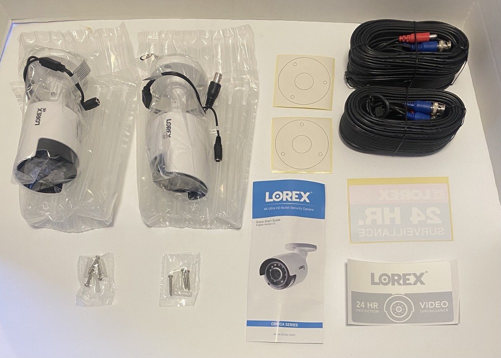 2 Lorex E841CA-Z 4K Ultra HD IP Security Bullet Camera White w Wire Sticker