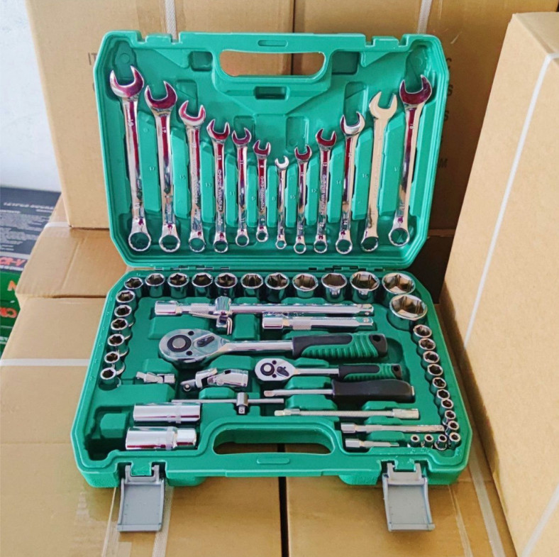 72 Teeth Mechanic Tool Set 61 Piece Socket Wrench Set with Storage Case 1/4 1/2"