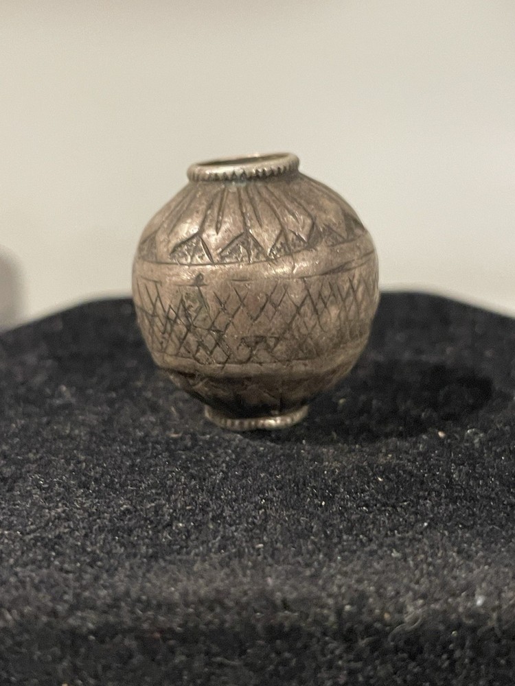 Antique Turkmen Silver Etched Bead
