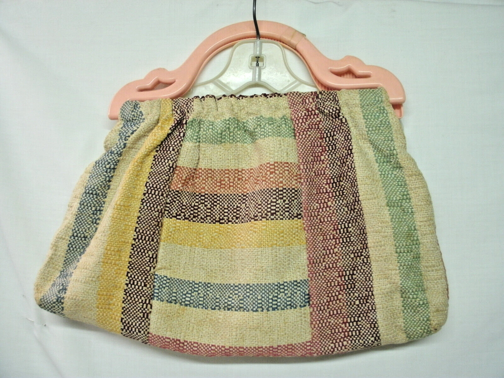 Vintage Fabric Knitting Needlework Bag Plastic Handles--Original